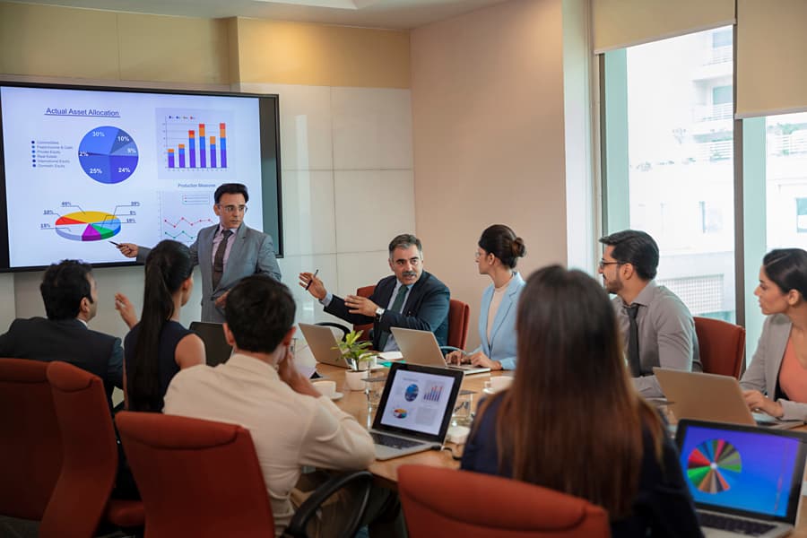 Professional office environment with team collaboration