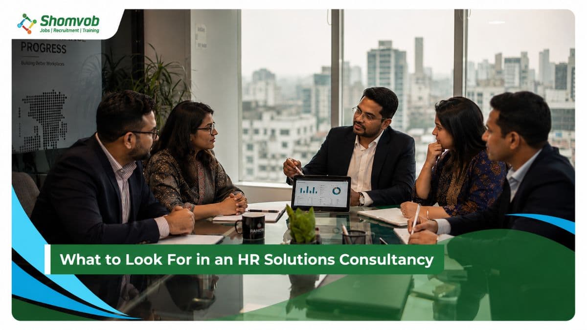 Business leaders discussing HR strategy with an HR solutions consultancy team in Bangladesh.