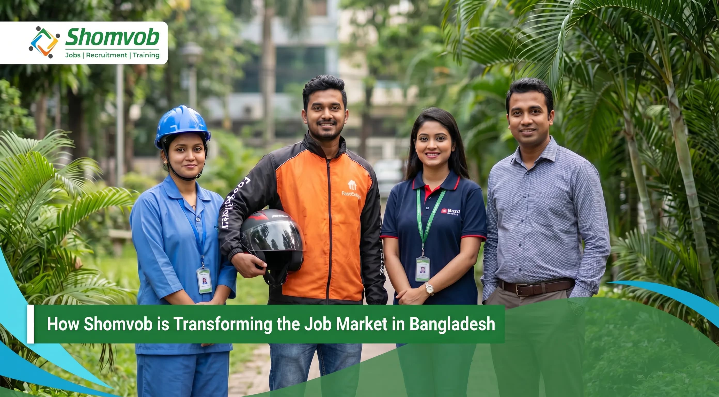 Shomvob platform helping diverse Bangladeshi workers including delivery rider, healthcare worker and corporate employees access job opportunities
